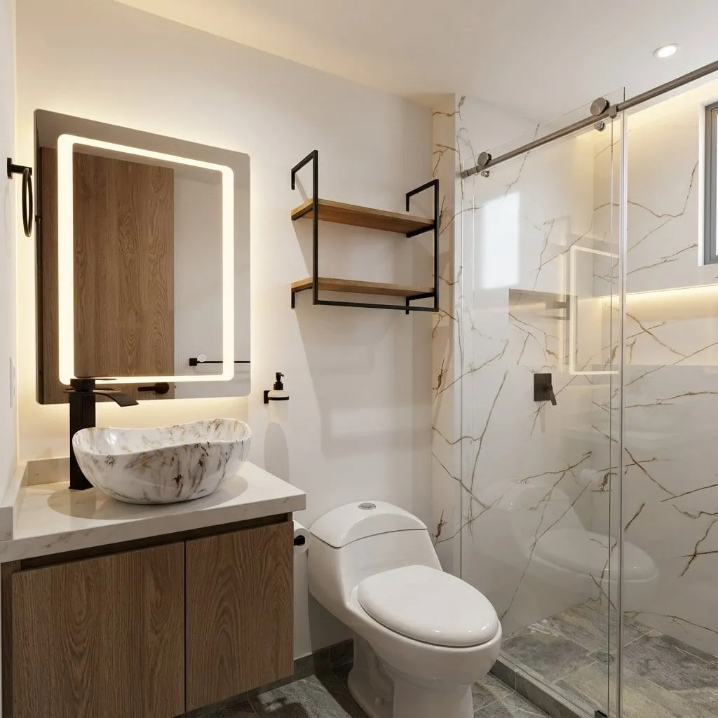 Un baño donde la luz, los materiales y el detalle construyen una experiencia serena y contemporánea.